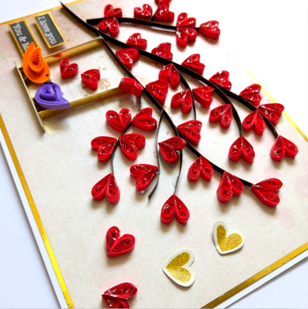 Quilled Red Hearts in Tree Anniversary Card image