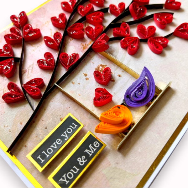 Quilled Red Hearts in Tree Anniversary Card image