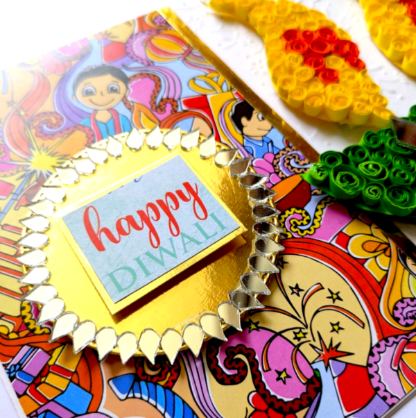 Handmade Quilled Diyas Diwali Greeting Card