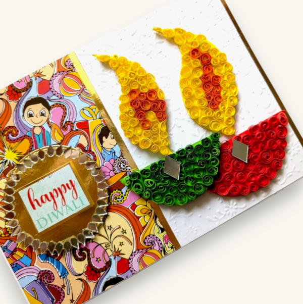 Handmade Quilled Diyas Diwali Greeting Card