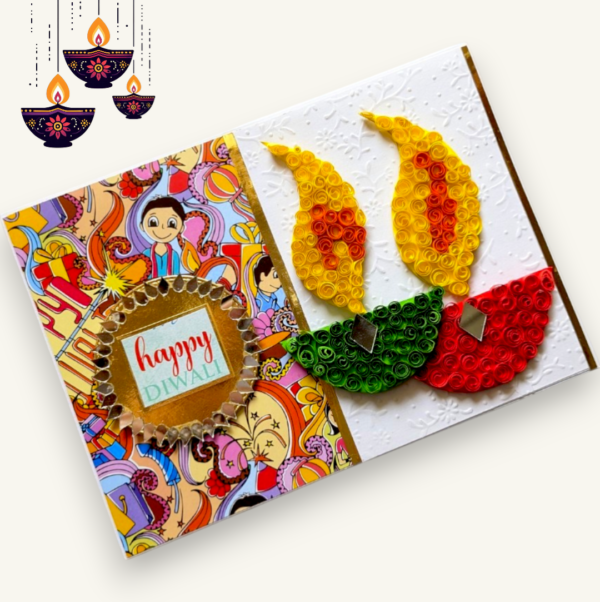 Handmade Quilled Diyas Diwali Greeting Card