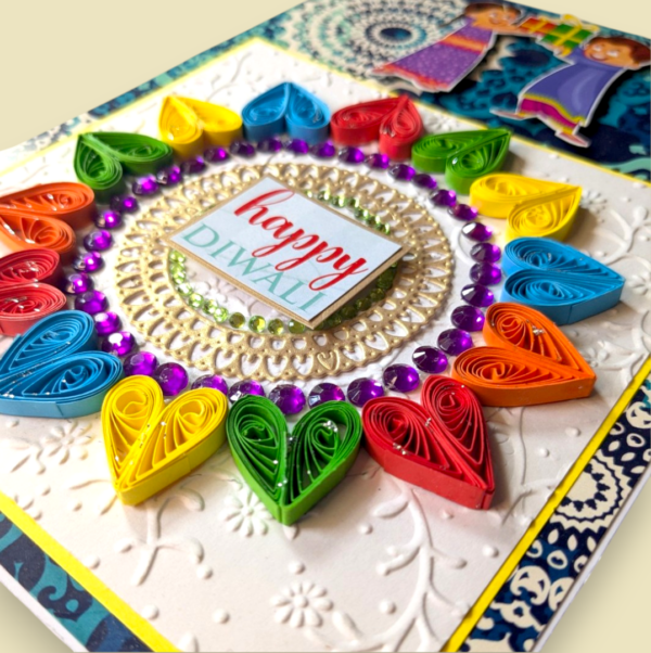 Sparkling Handmade Quilled Diwali Greeting Card D12 image Sparkling Handmade Quilled Diwali Greeting Card D12 image