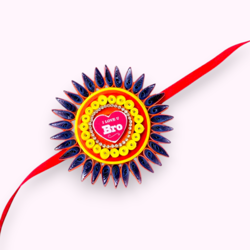 Quilled Rakhi - Yellow orange - Big size