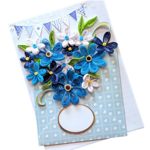 Blue Themed Quilled Flowers Greeting Card