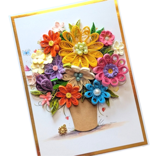 Multicolored Quilled flowers greeting card