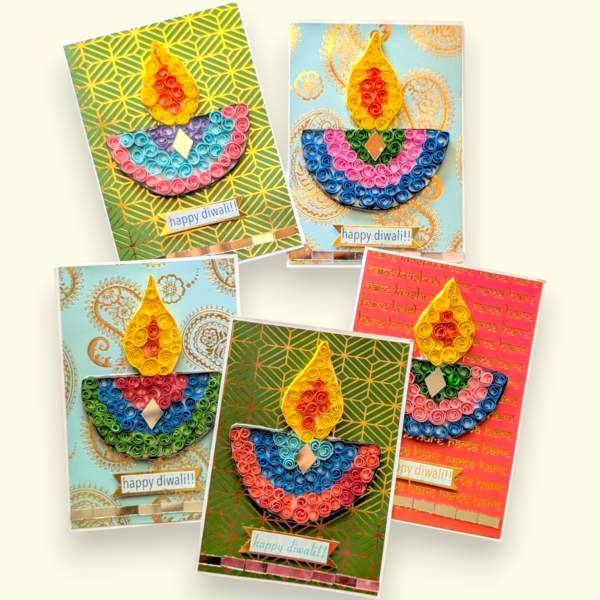 Quilled Diwali mini cards - Pack of 5 assorted