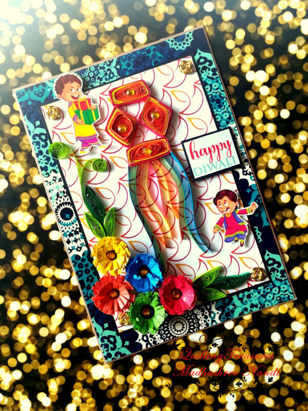 Sparkling Handmade Quilled Diwali Greeting Card D5 image Sparkling Handmade Quilled Diwali Greeting Card D5 image