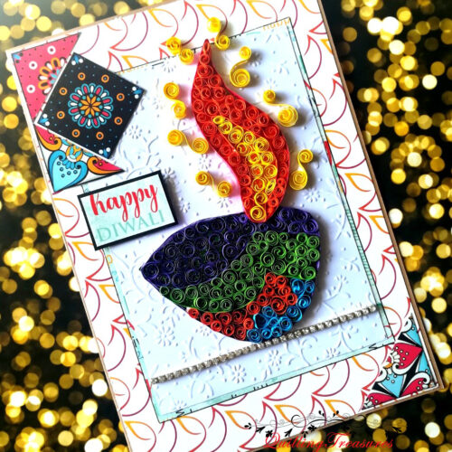 Sparkling Handmade Quilled Diwali Greeting Card D6 image