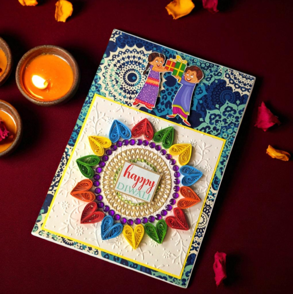 Sparkling Handmade Quilled Diwali Greeting Card D12 image Sparkling Handmade Quilled Diwali Greeting Card D12 image