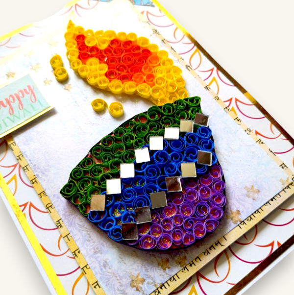 Handmade Quilled Diya Diwali Greeting Card